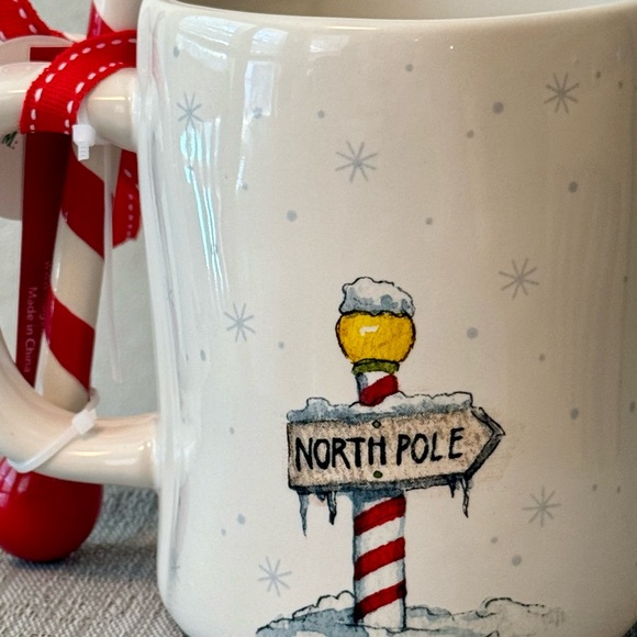 Rae Dunn HO HO HO North Pole Double Sided Mug with Candy Cane Striped Spoon NEW! - Picture 2 of 4